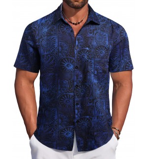 Men's Blue Intricate Pattern Short Sleeve Shirt