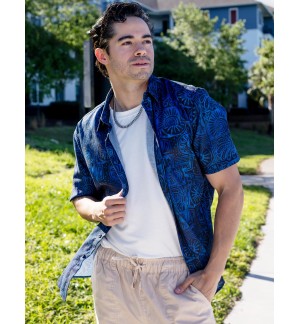 Men's Blue Intricate Pattern Short Sleeve Shirt