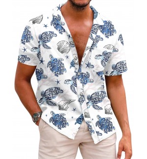 Men's Blue Turtle Shirt Short Sleeves