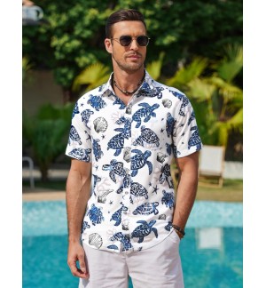Men's Blue Turtle Shirt Short Sleeves