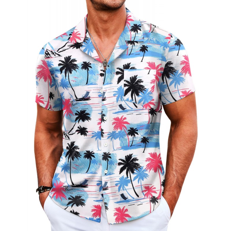 Men's Colorful Leaf Tree Pattern Shirt Short Sleeve