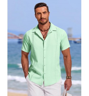 Men's Green Short Sleeve Casual Shirt