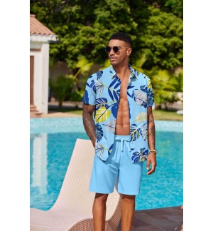 Men's Hawaiian Blue Short Sleeve Floral Shirt
