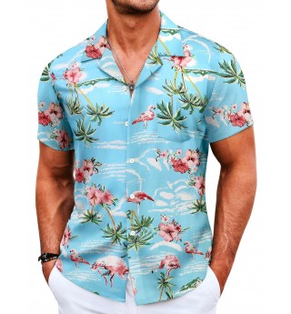 Men's Hawaiian Flamingo Shirt Short Sleeve
