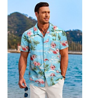 Men's Hawaiian Flamingo Shirt Short Sleeve