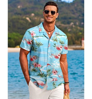 Men's Hawaiian Flamingo Shirt Short Sleeve