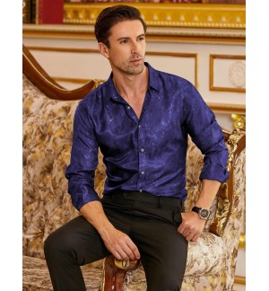 Men's Purple Silk Satin Dress Shirt Long Sleeves