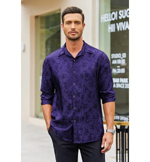 Men's Purple Silk Satin Dress Shirt Long Sleeves