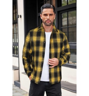 Men's Yellow Plaid Flannel Shirt Long Sleeve