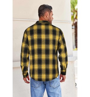 Men's Yellow Plaid Flannel Shirt Long Sleeve