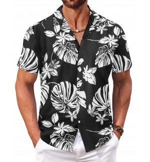 Men's black floral short sleeve shirt