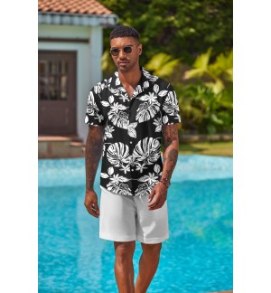 Men's black floral short sleeve shirt