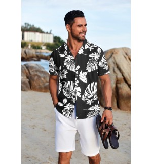 Men's black floral short sleeve shirt