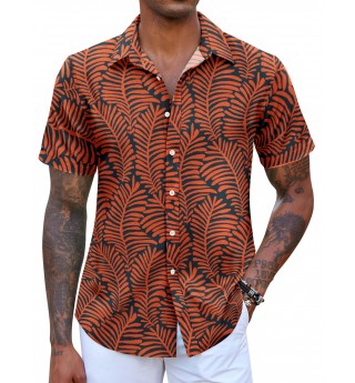 Men's black short-sleeved shirt with orange leaves