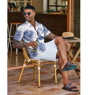 Men's blue leaf pattern shirt short sleeves