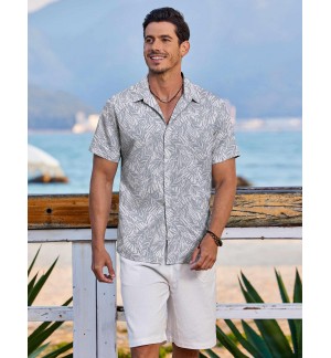Men's grey short-sleeved shirt with complex lines