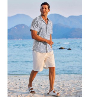 Men's grey short-sleeved shirt with complex lines