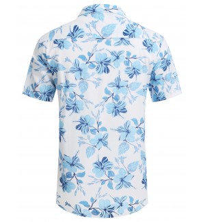 Men's light blue floral pattern shirt short sleeves