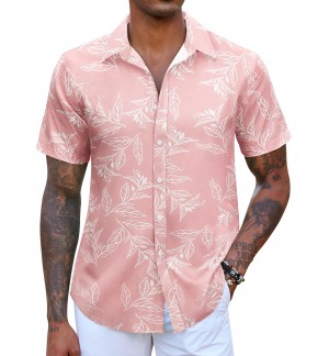 Men's pink leaf line shirt short sleeves