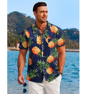Men's short sleeve pineapple pattern shirt
