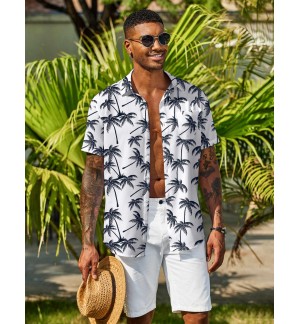 Men's short sleeve shirt with coconut tree pattern