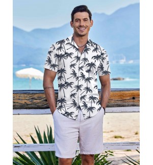 Men's short sleeve shirt with coconut tree pattern