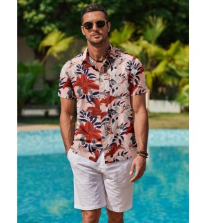 Men's short-sleeved shirt with lily pattern