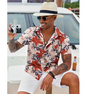 Men's short-sleeved shirt with lily pattern