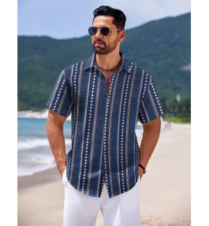 Men's summer simple line short-sleeved shirt