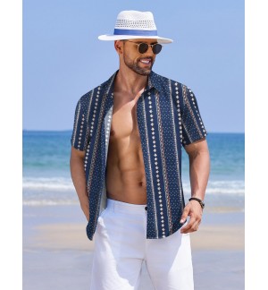 Men's summer simple line short-sleeved shirt