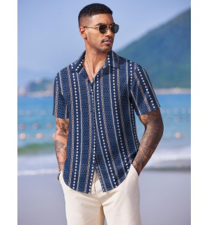 Men's summer simple line short-sleeved shirt