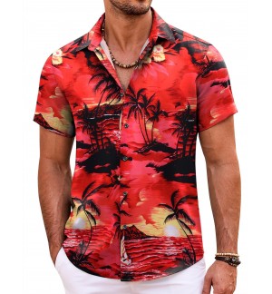Men's tropical style red short sleeve