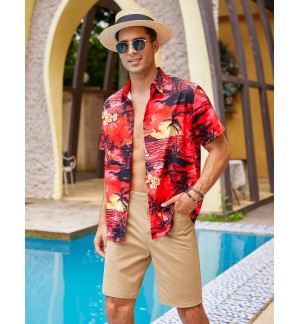 Men's tropical style red short sleeve