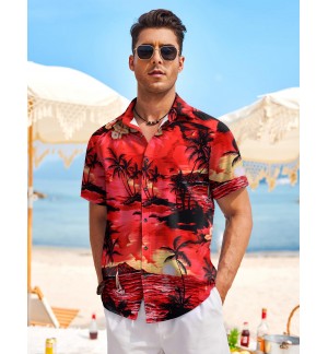 Men's tropical style red short sleeve