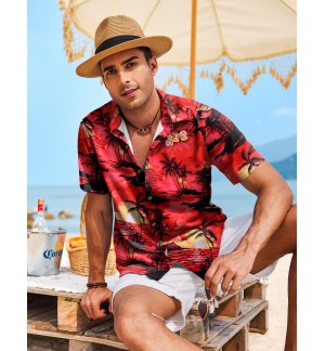 Men's tropical style red short sleeve