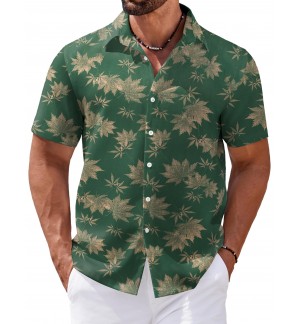 Short-sleeved shirt with gold maple leaf pattern