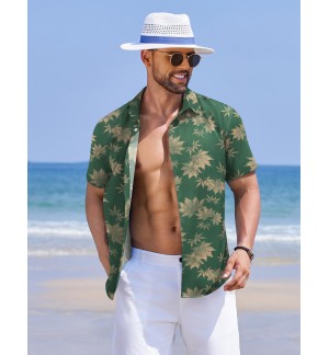 Short-sleeved shirt with gold maple leaf pattern