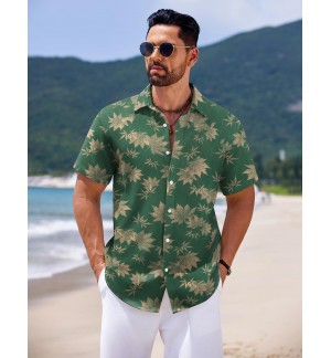 Short-sleeved shirt with gold maple leaf pattern
