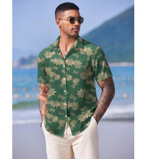 Short-sleeved shirt with gold maple leaf pattern